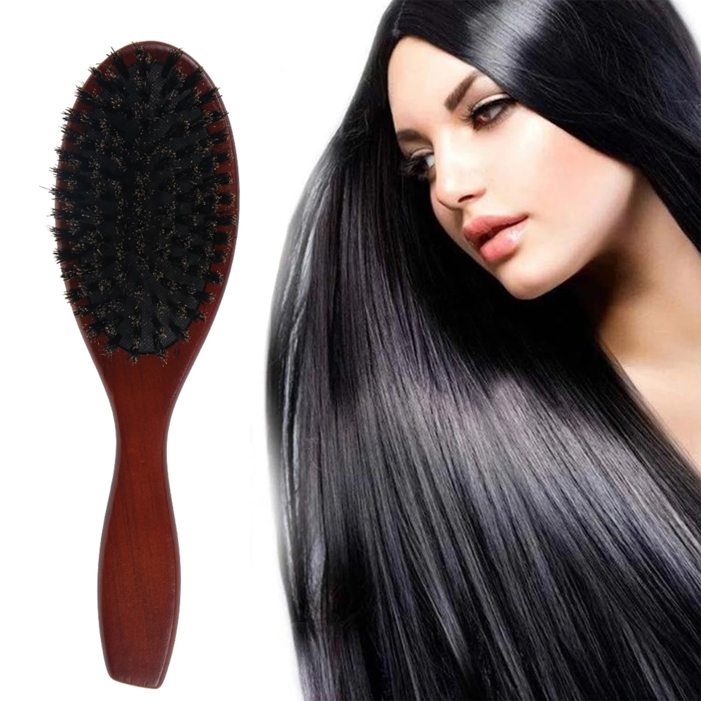 Boar Bristle Hair Brush with Wooden Handle