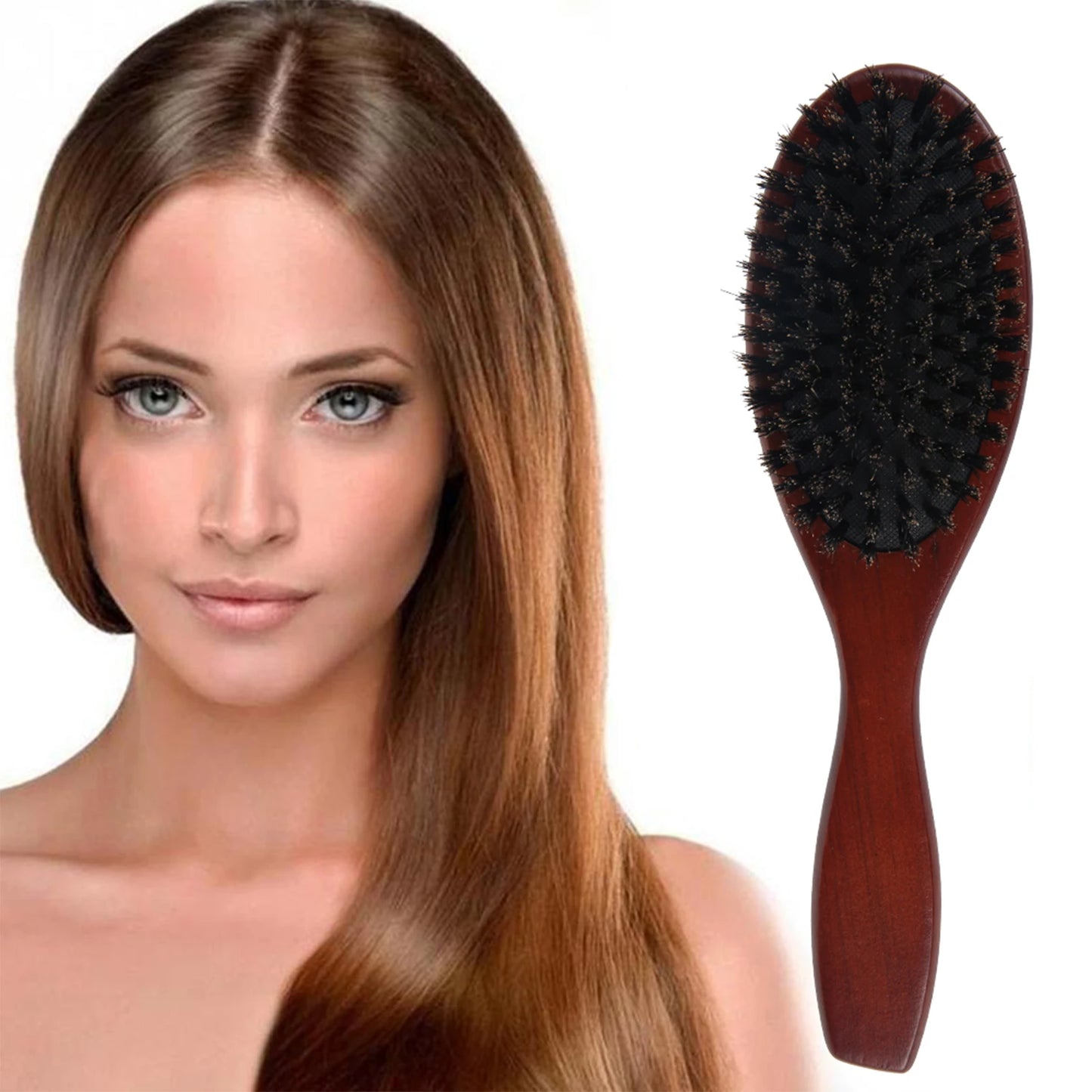 Boar Bristle Hair Brush with Wooden Handle