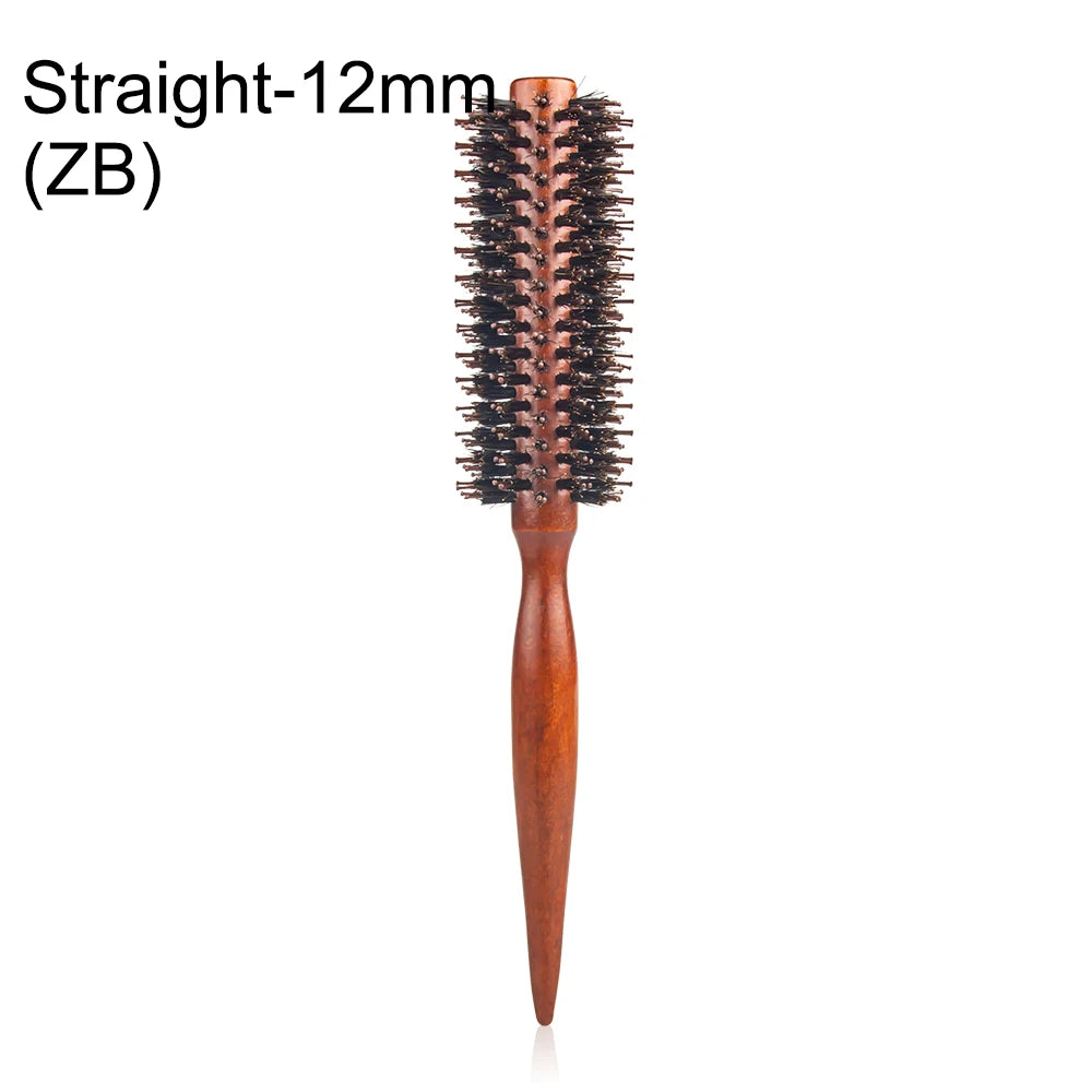 Round Barrel Hair Brush – Wooden Handle Curling and Styling Tool